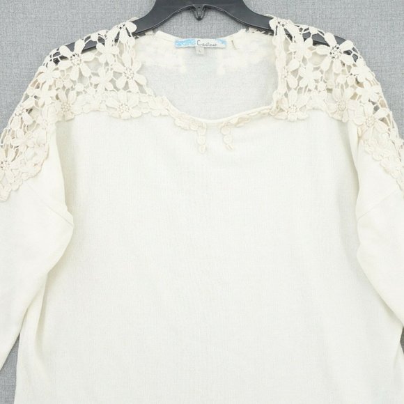 Cecico Blouse Womens Large White Long Sleeve Keyhole Cut Out Stretch - Picture 2 of 9